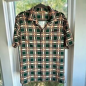 Deus Ex Machina Men’s Large Plaid Button Shirt Retro Short Sleeve